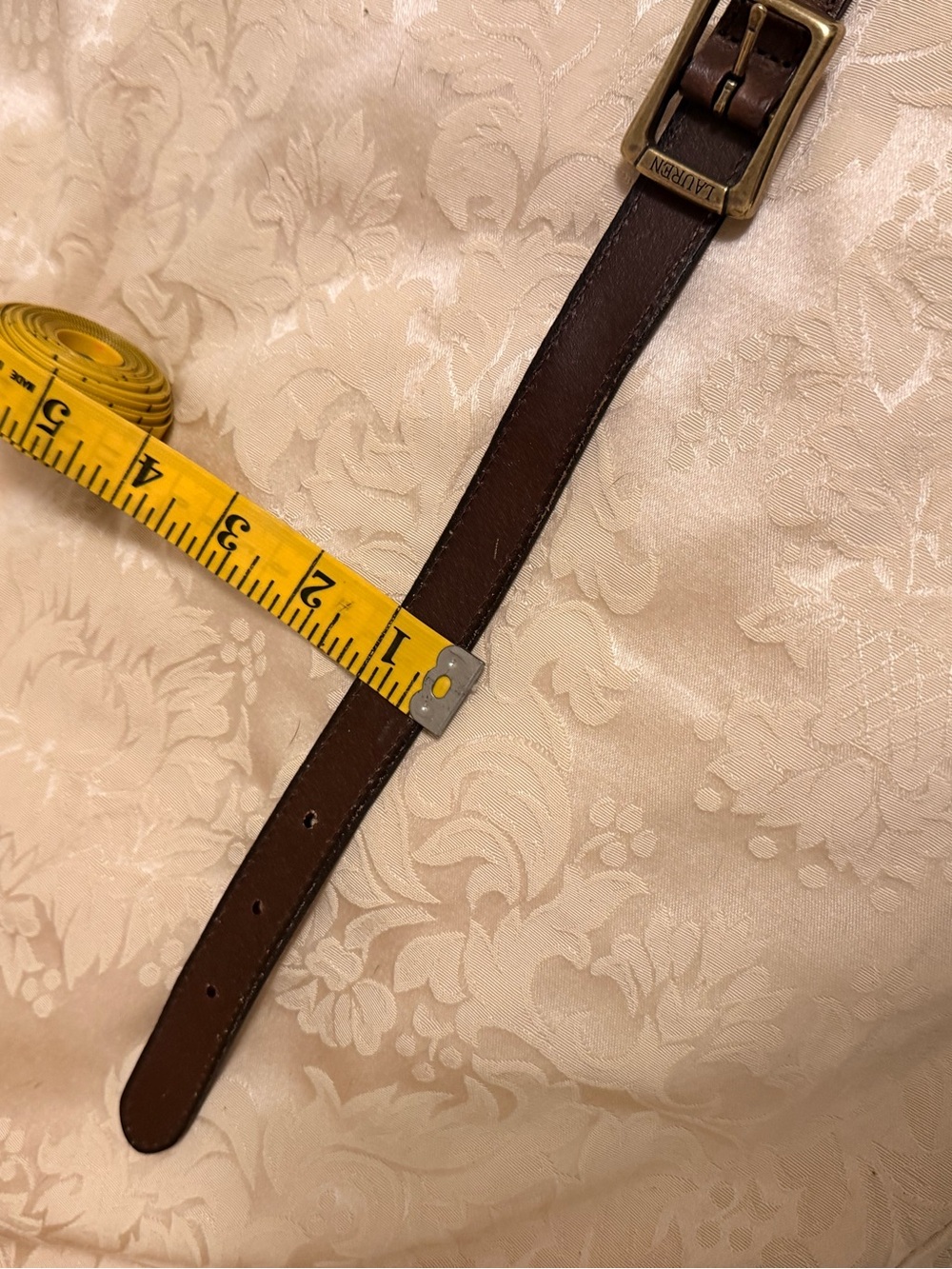 Lauren Ralph Lauren Brown Leather Belt with Brass Link Detail - Picture 3 of 5